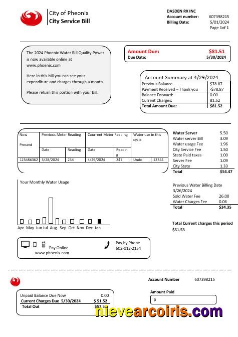 USA Arizona City of Phoenix business utility bill